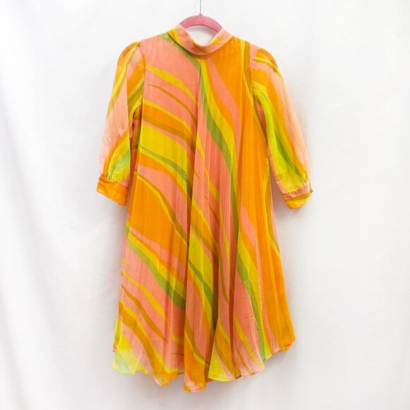 Vintage orange & pink psychedelic trapeze swing dress - fits like a small - Picture 1 of 7